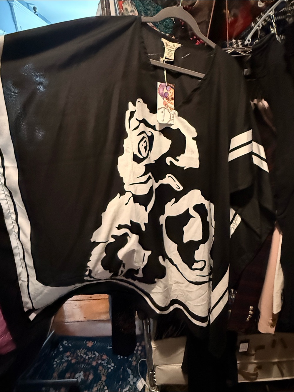 Black Graphic Floral poncho